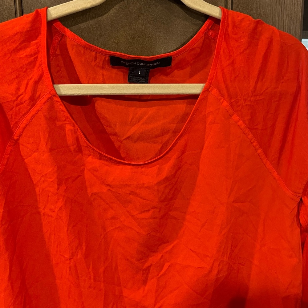 Red Orange French Connection Raglan/ Fancy Baseball T-Shirt sz L lightweight fit